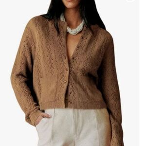 NWT Chunky Knit Cardigan Sweater Medium Brown Button Front Cozy Layering